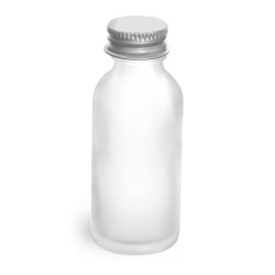 1 oz Frosted Glass Round Bottles w/ Lined Aluminum Caps