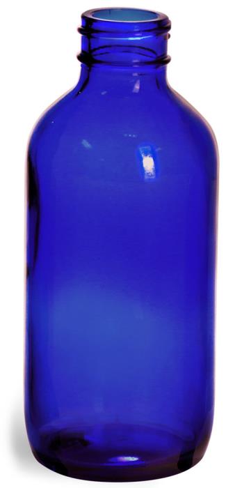 4 oz Blue Glass Boston Round Bottles (Bulk), Caps NOT Included