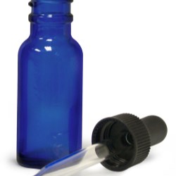 1/2 oz Blue Glass Round Bottles w/ Black Bulb Glass Droppers