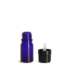 5 ml Glass Bottles, Cobalt Blue Glass Euro Dropper Bottles w/ Black Tamper Evident Caps & Orifice Reducer