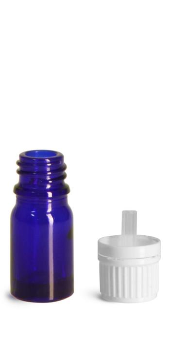 5 ml Glass Bottles, Cobalt Blue Glass Euro Dropper Bottles w/ White Tamper Evident Caps & Orifice Reducer