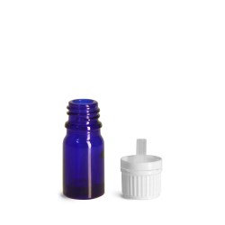 5 ml Glass Bottles, Cobalt Blue Glass Euro Dropper Bottles w/ White Tamper Evident Caps & Orifice Reducer