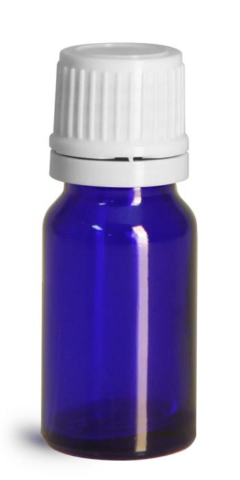 10 ml Glass Bottles, Cobalt Blue Glass Euro Dropper Bottles w/ White Tamper Evident Caps & Orifice Reducer