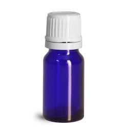 10 ml Glass Bottles, Cobalt Blue Glass Euro Dropper Bottles w/ White Tamper Evident Caps & Orifice Reducer