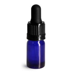 5 ml Glass Bottles, Cobalt Blue Glass Euro Dropper Bottles w/ Black Tamper Evident Bulb Droppers