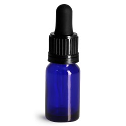 10 ml Glass Bottles, Cobalt Blue Glass Euro Dropper Bottles w/ Black Tamper Evident Bulb Droppers