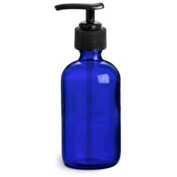 4 oz Blue Cobalt Glass Round Bottles w/ Black Pumps