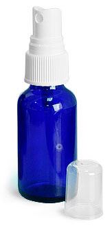 1 oz Blue Cobalt Glass Round Bottles w/ White Fine Mist Sprayers