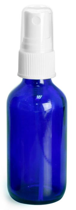 2 oz Blue Cobalt Glass Round Bottles w/ White Fine Mist Sprayers