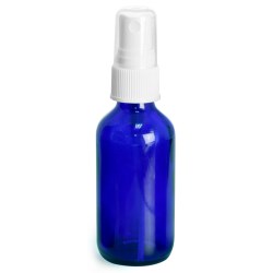 2 oz Blue Cobalt Glass Round Bottles w/ White Fine Mist Sprayers