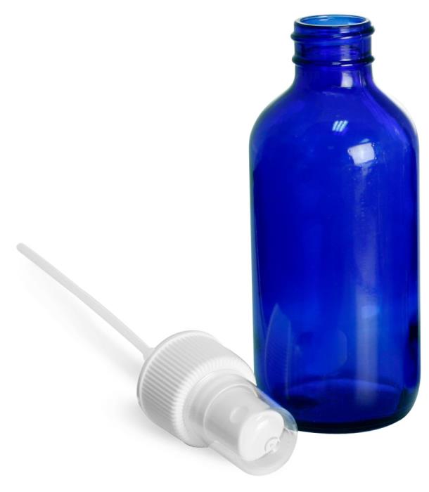 4 oz Blue Cobalt Glass Round Bottles w/ White Fine Mist Sprayers