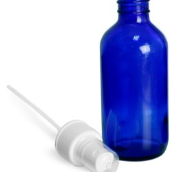 4 oz Blue Cobalt Glass Round Bottles w/ White Fine Mist Sprayers