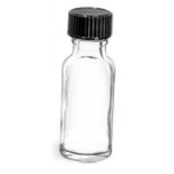 1/2 oz  Clear Glass Round Bottles w/ Black Phenolic Cone Lined Caps