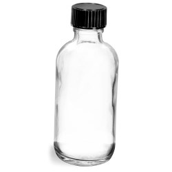 2 oz  Clear Glass Round Bottles w/ Black Phenolic Cone Lined Caps