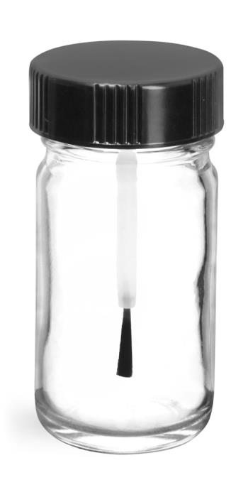 1 oz Clear Pharmaceutical Round Bottles w/ Black Brush Caps