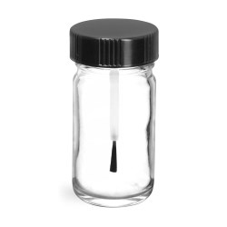 1 oz Clear Pharmaceutical Round Bottles w/ Black Brush Caps