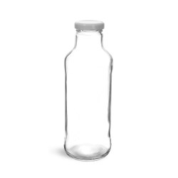 16 oz Clear Glass Beverage Bottles w/ White Metal Lined Lug Caps