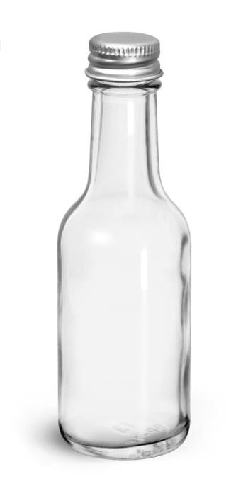 1.7 oz Glass Bottles, Clear Glass Woozy Bottle w/ PE Lined Aluminum Caps