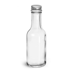 1.7 oz Glass Bottles, Clear Glass Woozy Bottle w/ PE Lined Aluminum Caps