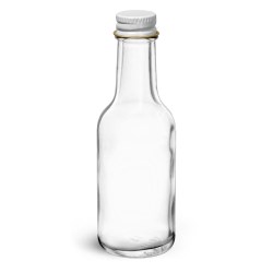 1.7 oz Glass Bottles, Clear Glass Woozy Bottle w/ White Metal Foil Lined Caps