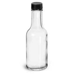 1.7 oz Glass Bottles, Clear Glass Woozy Bottle w/ Black Ribbed Lined Caps