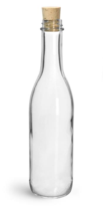 12 oz Clear Glass Woozy Bottle w/ Cork Stoppers