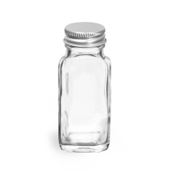 2 oz  Clear Glass French Square Bottles w/ Lined Aluminum Caps