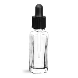 1/4 oz w/ Black Dropper Clear Glass Sample Bottles w/ Black Drop Caps