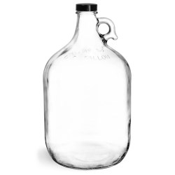 1 gal Clear Glass Round Jugs w/ Black Phenolic Cone Lined Caps