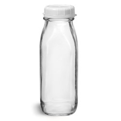 16 oz Glass Bottles, Clear Glass Tall Dairy Bottles with White Tamper Evident Caps