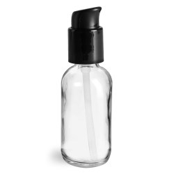 2 oz Clear Glass Boston Round Bottles w/ Black Treatment Pumps