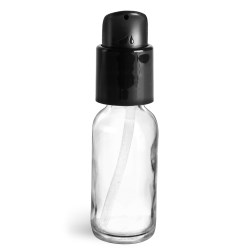 1 oz  Clear Glass Boston Round Bottles w/ Black Treatment Pumps