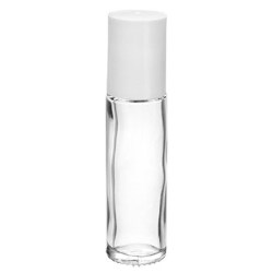 .35 oz White Clear Glass Roll On Containers w/ Ball and White Caps