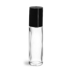 .35 oz Black Clear Glass Roll On Containers w/ Ball and Black Caps