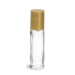 .35 oz Gold Clear Glass Roll On Containers w/ Ball and Gold Caps