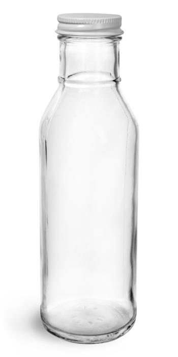 12 oz Glass Bottles, Clear Glass Barbecue Sauce Bottles w/ Lined Metal Caps