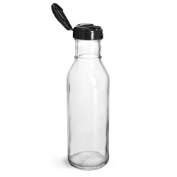 12 oz Glass Bottles, Glass Barbecue Sauce Bottles w/ Black Polypropylene Lift and Peel Lined Snap Top Caps