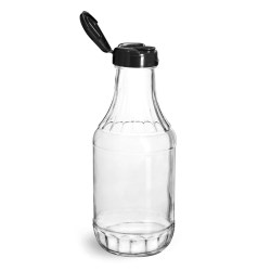 16 oz Glass Bottles, Glass Decanter Bottles w/ Black Polypropylene Lift and Peel Lined Snap Top Caps