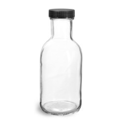 12 oz Glass Bottles, Clear Glass Stout Bottles w/ Black Induction Lined Caps