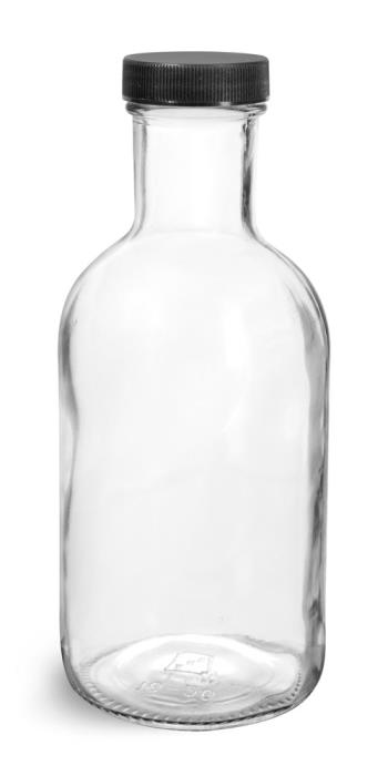 16 oz Glass Bottles, Clear Glass Stout Bottles w/ Black Induction Lined Caps