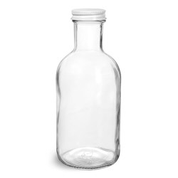 16 oz Glass Bottles, Clear Glass Stout Bottles w/ White Metal Caps