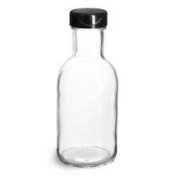 12 oz Glass Bottles, Glass Stout Bottles w/ Black Polypropylene Lift and Peel Lined Snap Top Caps