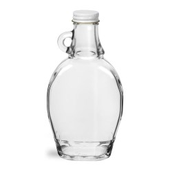 8 oz Glass Bottles, Clear Glass Syrup Bottles w/ White Metal Plastisol Lined Caps