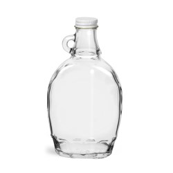 12 oz Glass Bottles, Clear Glass Syrup Bottles w/ White Metal Plastisol Lined Caps