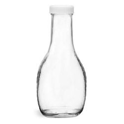 8 oz Clear Glass Salad Dressing Style Bottles w/ White Plastic Caps