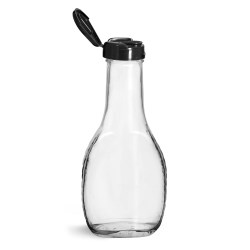 8 oz Glass Bottles, Glass Salad Dressing Bottles w/ Black Polypropylene Lift and Peel Lined Snap Top Caps