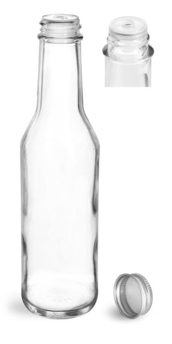 8 oz Clear Glass Sauce Bottles w/ Lined Aluminum Caps