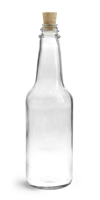 10 oz Clear Glass Sauce Bottles w/ Cork Stoppers