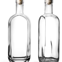 750 ml  Clear Glass London Bar Top Bottles w/ Black Ribbed Bar Tops & Natural Corks