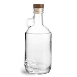 375 ml Glass Bottles, Clear Glass Moonshine Bottles w/ Stained Wood Bar Tops & Natural Corks